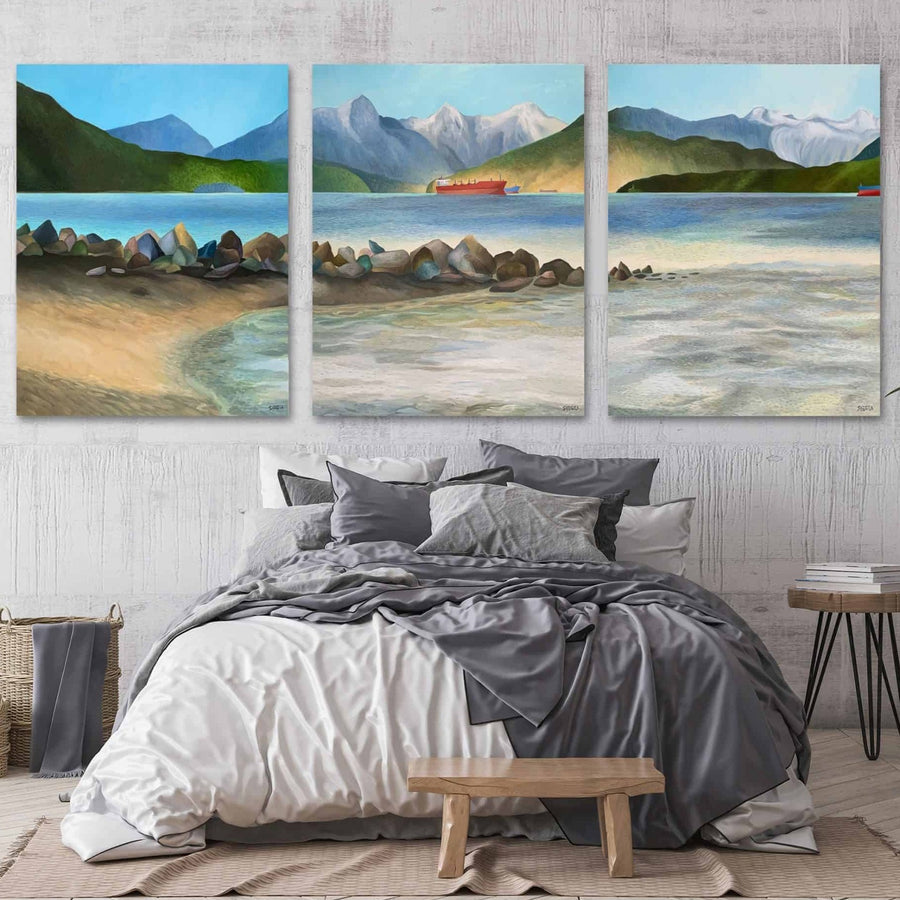 Vancouver Beach Mountain Freighter Paintings