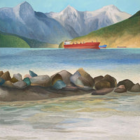Spanish Banks Beach Painting Vancouver with Freighters