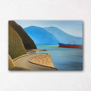 Stanley Park Seawall Painting with Freighter