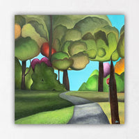 Colorful Tree Painting with Stop Sign