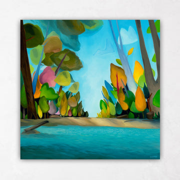 Turquoise Water Paintings Colorful Trees