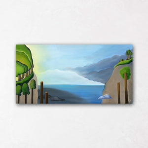 Seaside Cliff Painting with Clouds