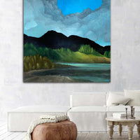Silhouette Mountain Canvas Prints with Lake