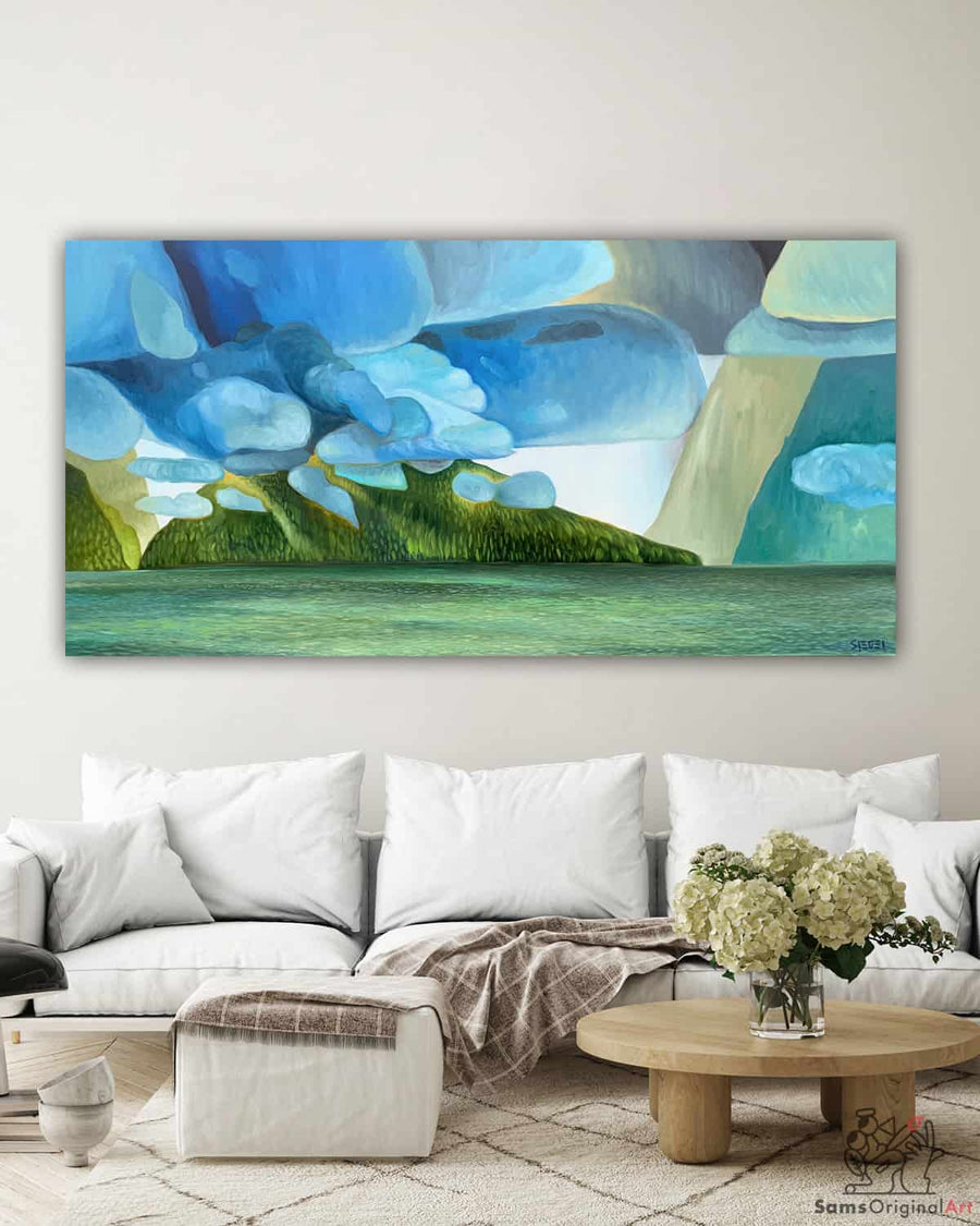 Abstract Island Paintings with Cool Clouds