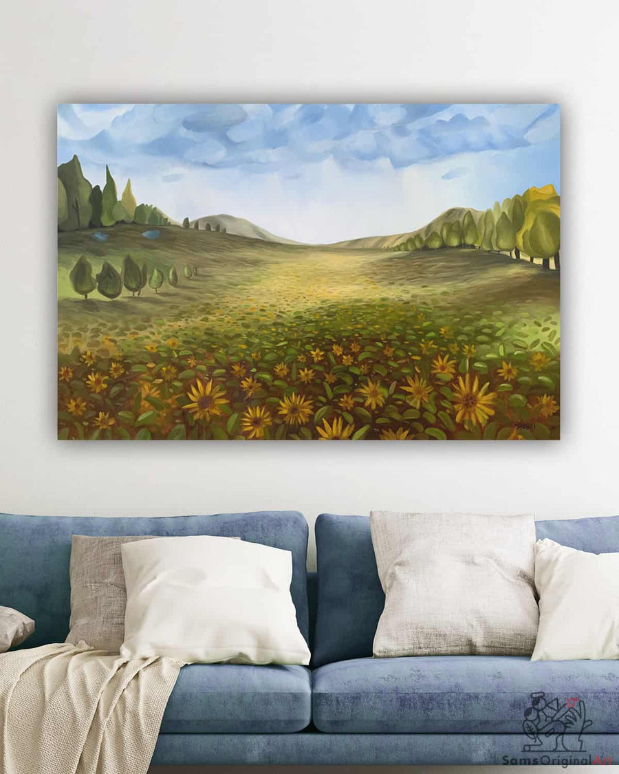 Sunflower Prairie Painting Canvas Prints