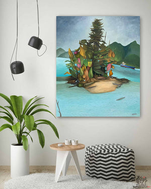 Colorful Tree Island Paintings Turquoise Water